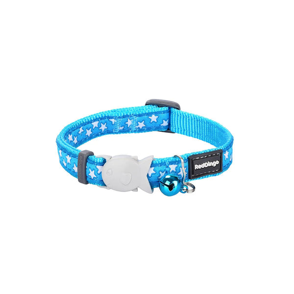 Cat Collar Stars White on Turquoise