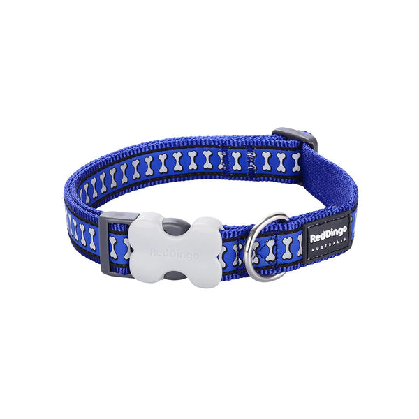 RedDingo Reflective Bones Dog Collar - High Visibility Safety | Red