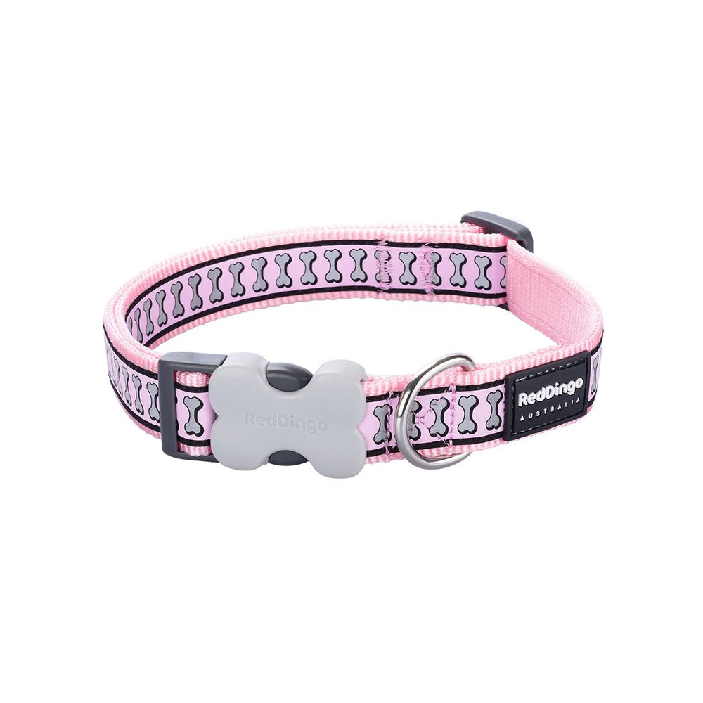 RedDingo Reflective Bones Dog Collar - High Visibility Safety | Red