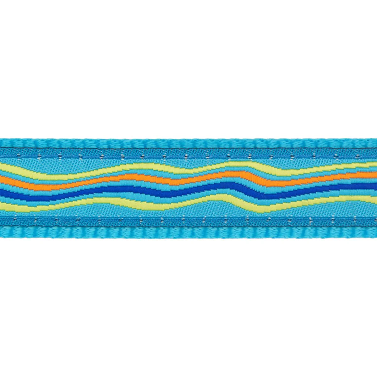 Wavy striped ribbon with blue, yellow, and orange colors on a white background