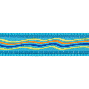 Wavy striped ribbon with blue, yellow, and orange colors on a white background