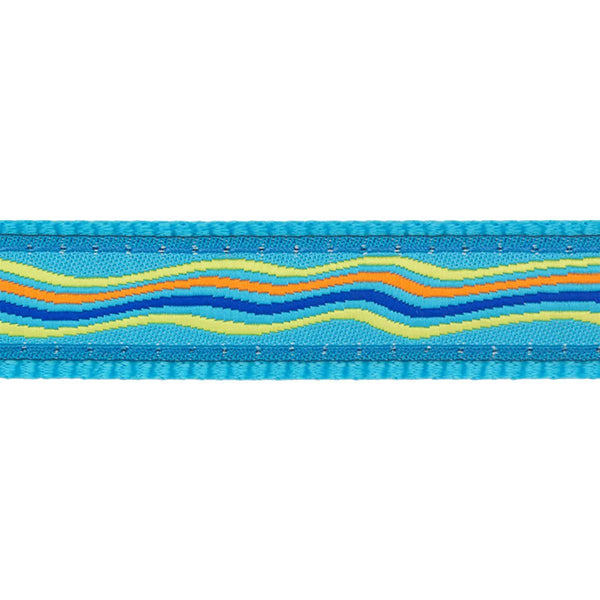 Wavy striped ribbon with blue, yellow, and orange colors on a white background