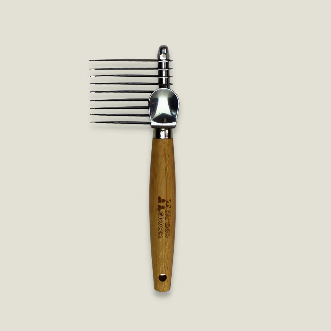Bamboo Groom Dematting Rake with Stainless steel serrated Blades