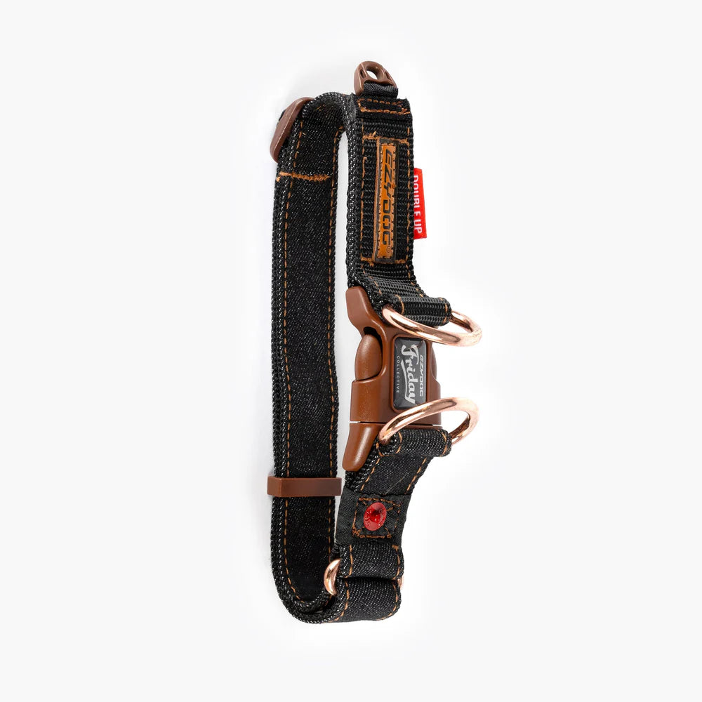 EzyDog Double Up Dog Collar - Premium Nylon with Dual D-Rings & Reflective Stitching