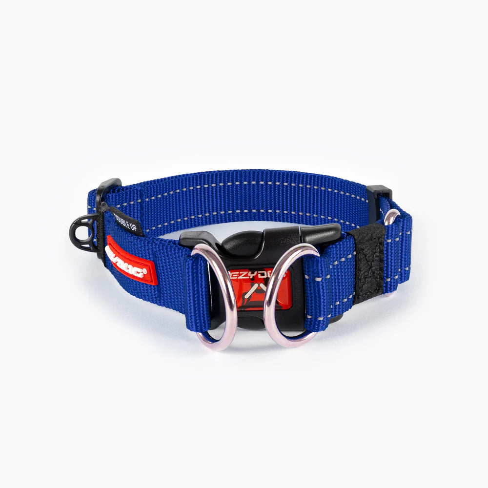 EzyDog Double Up Dog Collar - Premium Nylon with Dual D-Rings & Reflective Stitching