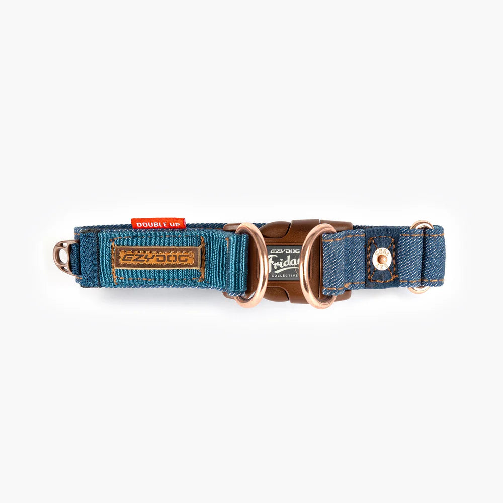 EzyDog Double Up Dog Collar - Premium Nylon with Dual D-Rings & Reflective Stitching