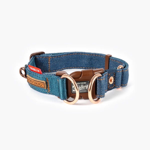 EzyDog Double Up Dog Collar - Premium Nylon with Dual D-Rings & Reflective Stitching