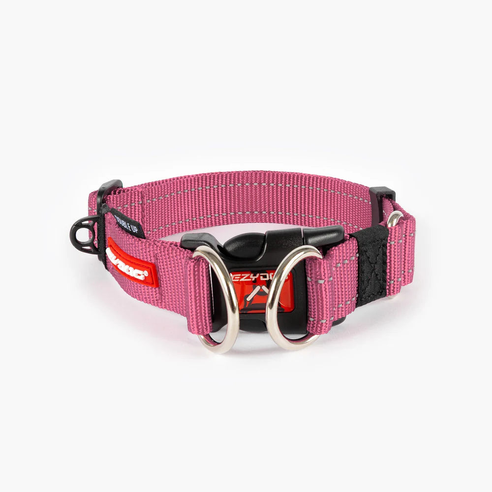 EzyDog Double Up Dog Collar - Premium Nylon with Dual D-Rings & Reflective Stitching