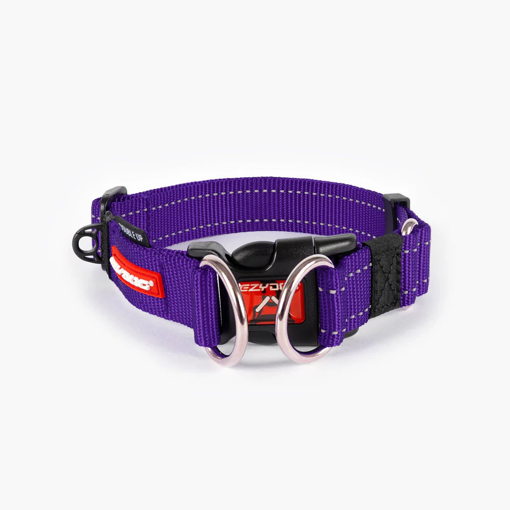 EzyDog Double Up Dog Collar - Premium Nylon with Dual D-Rings & Reflective Stitching