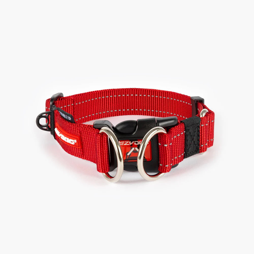 EzyDog Double Up Dog Collar - Premium Nylon with Dual D-Rings & Reflective Stitching