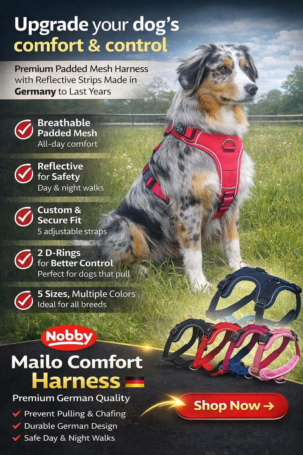 Comfort Harness Mailo - Padded Mesh Dog Harness with Reflective Strips | Nobby