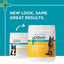 Two containers of Paw Blackmores Complete Calm supplement with text 'New Look, Same Great Results' on a blue background.