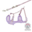 Purple dog harness and leash set on a white background with an Animal Welfare Compliance logo.