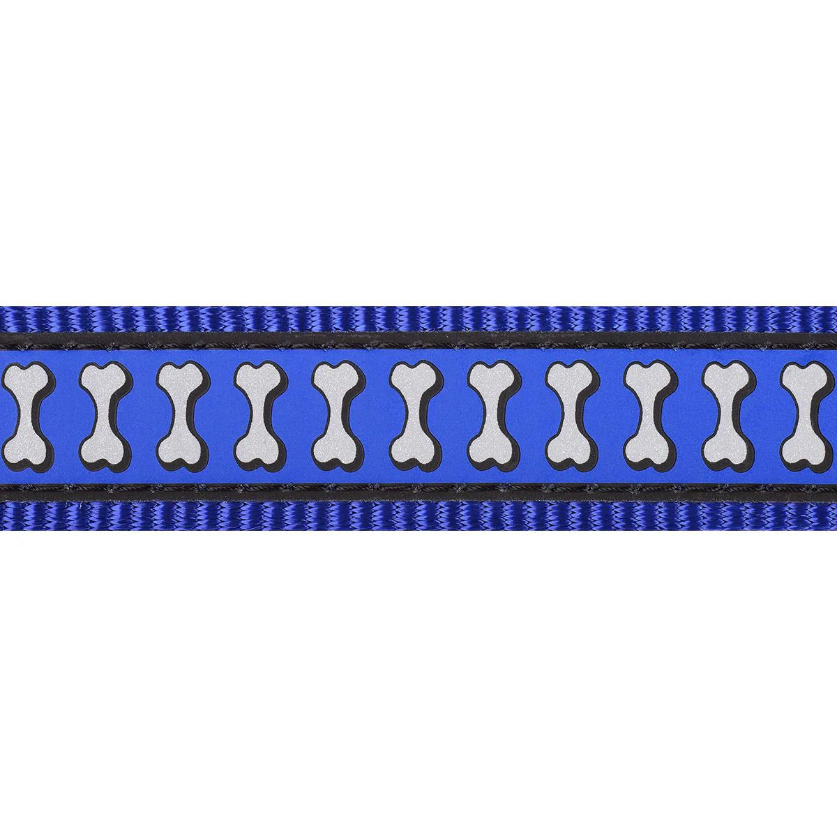 Blue ribbon with white bone patterns on a white background