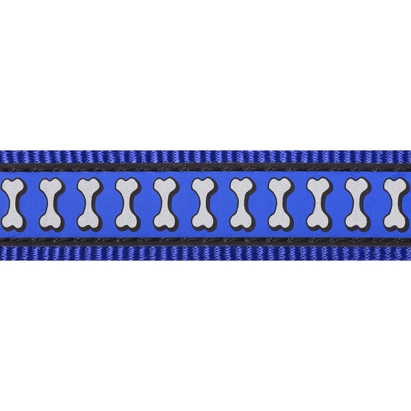 Blue ribbon with white bone patterns on a white background