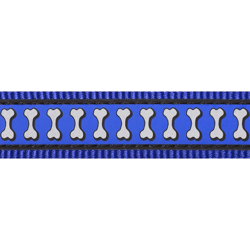Blue ribbon with white bone patterns on a white background