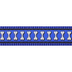 Blue ribbon with white bone patterns on a white background