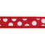 Red ribbon with white polka dots on a white background