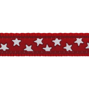 Cat Collar Stars White on Red