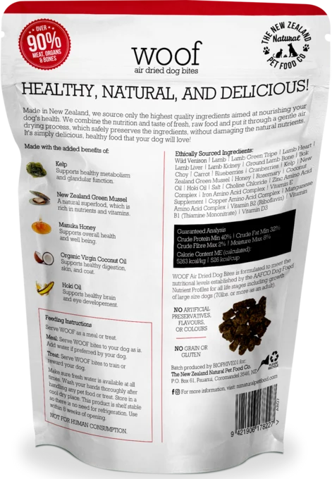 NZ Natural WOOF Air-Dried Wild Venison Dog Food 100g
