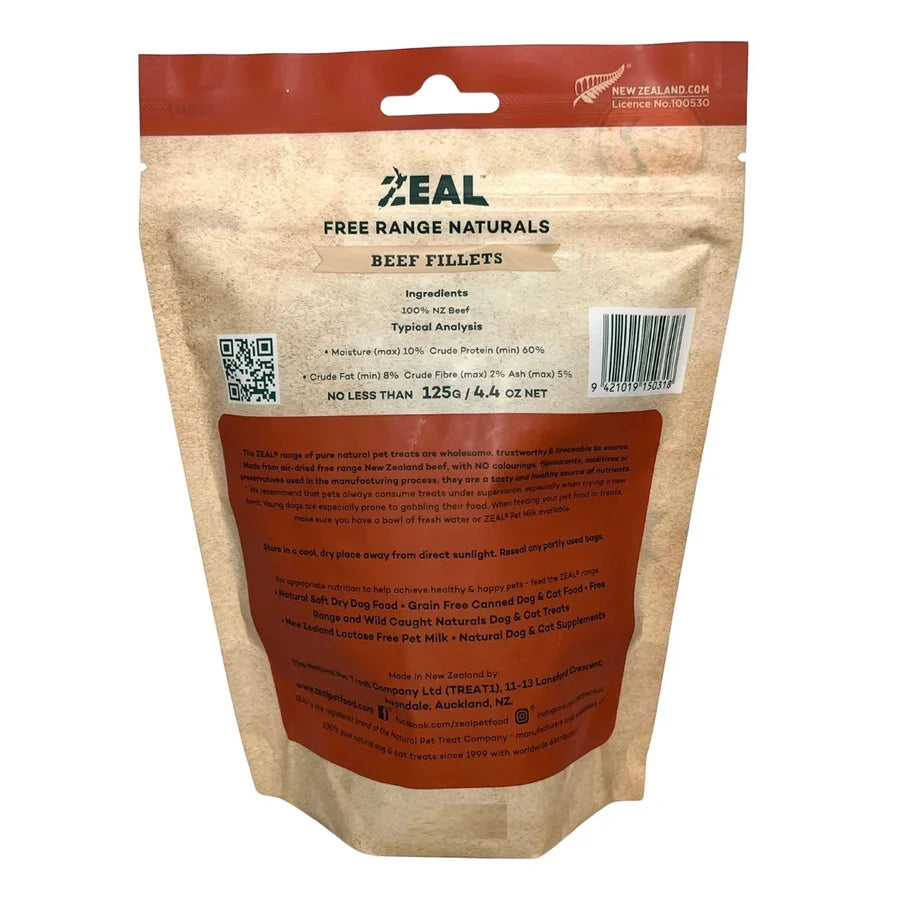 Zeal Free Range Beef Fillets Dog Treats 125g