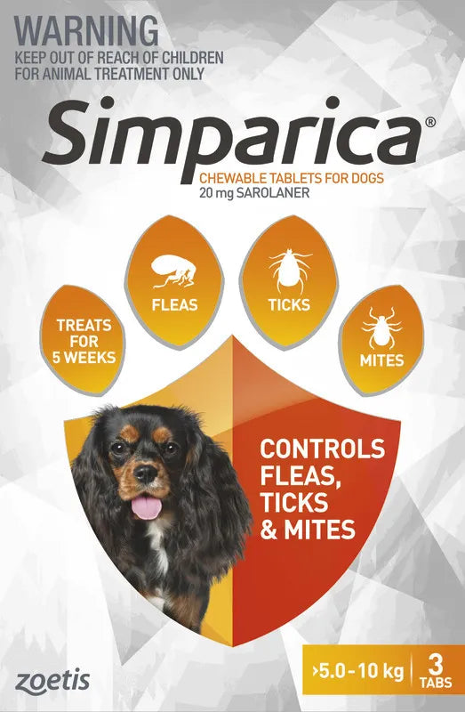 Simparica Chewable Flea & Tick Treatment for Dogs 5-10kg - 3 Pack