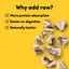 Raw protein chunks on a yellow background with text about benefits of raw protein.
