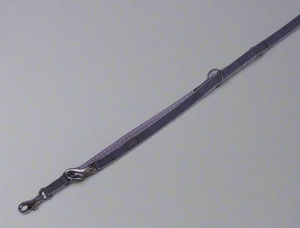 Dog leash with metal clip on a light gray background