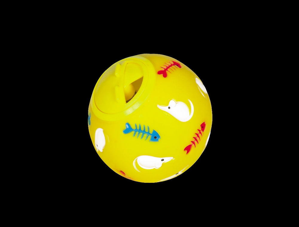 Yellow ball with fish designs on a white background
