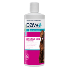 Paw sensitive skin conditioner bottle for dogs on a white background