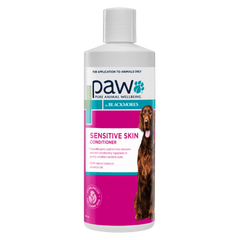 Bottle of Paw Sensitive Skin Conditioner for dogs on a white background