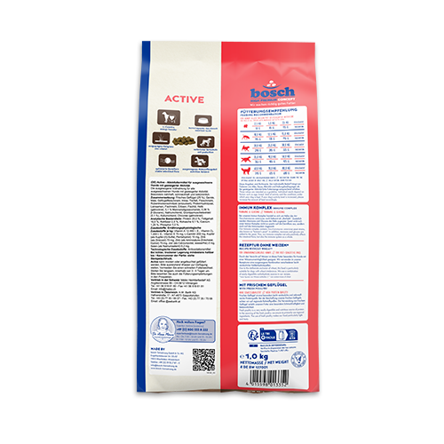 Dog food package with 'Bosch' branding on a white background