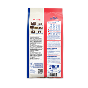 Dog food package with 'Bosch' branding on a white background