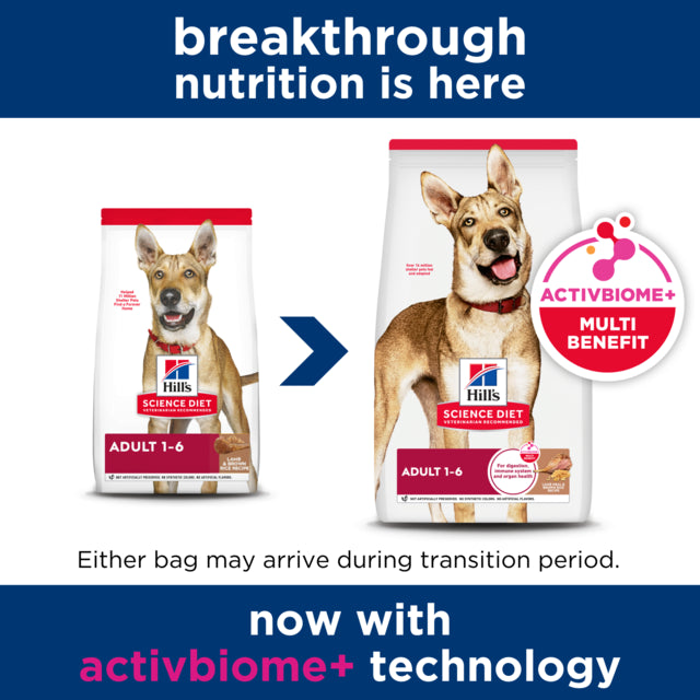 Hills Science Diet dog food package with Activbiome+ label on a white background