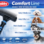 Nobby Comfort Line double row detangling rake with dog coat types on a blue background