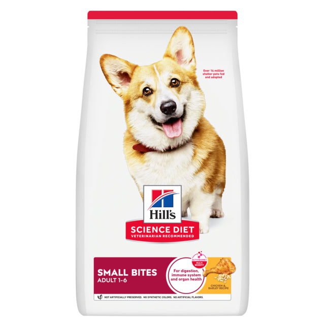 Dog food package with a corgi on the label, featuring the Hills Science Diet brand.