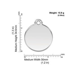 Silver pendant with measurements and weight details on a white background
