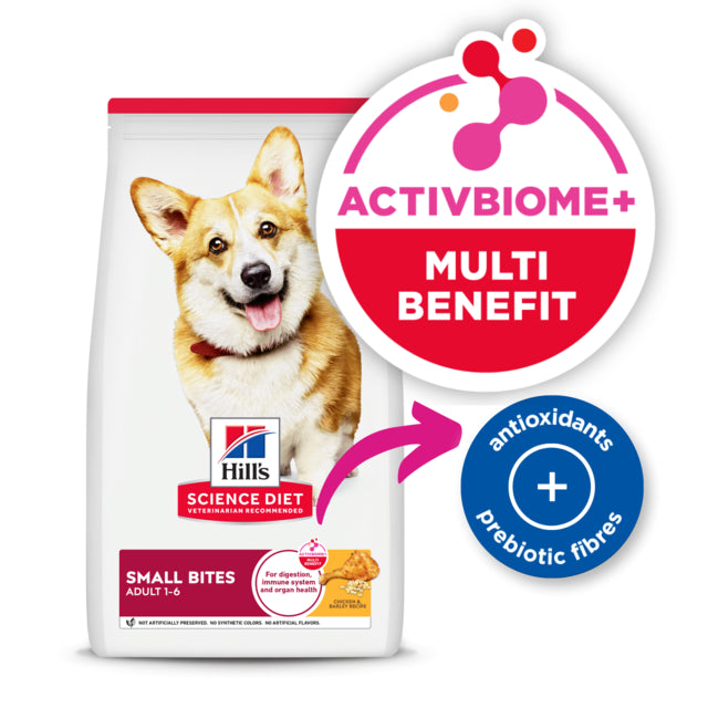 Dog food package with a corgi on the label, featuring the Hills Science Diet brand.