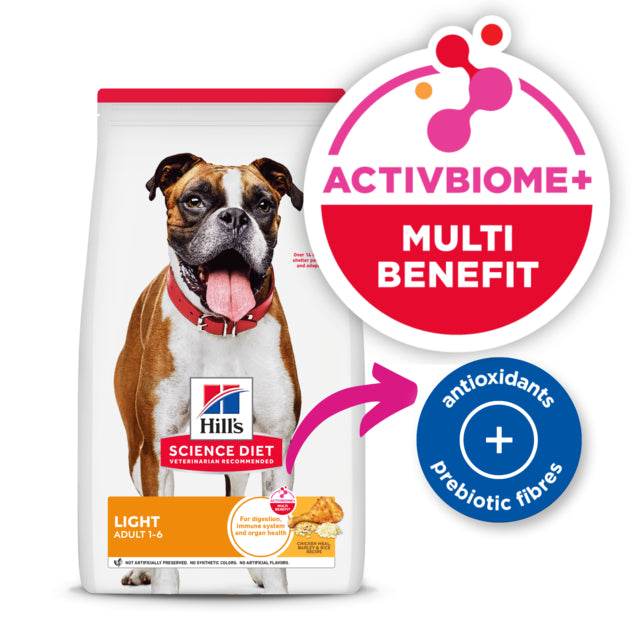 Dog food package with Activbiome+ label and Hill's Science Diet branding