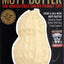 Mutt Butter peanut-shaped chew toy packaging with text on a black background