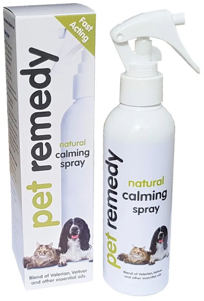 Pet Remedy natural calming spray with packaging on a white background