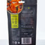 Back view of a pet food packaging with text and images on a white background