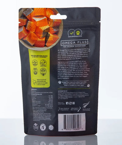 Back view of a pet food packaging with text and images on a white background
