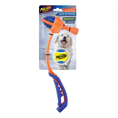 Nerf Air Strike dog toy with packaging on a white background