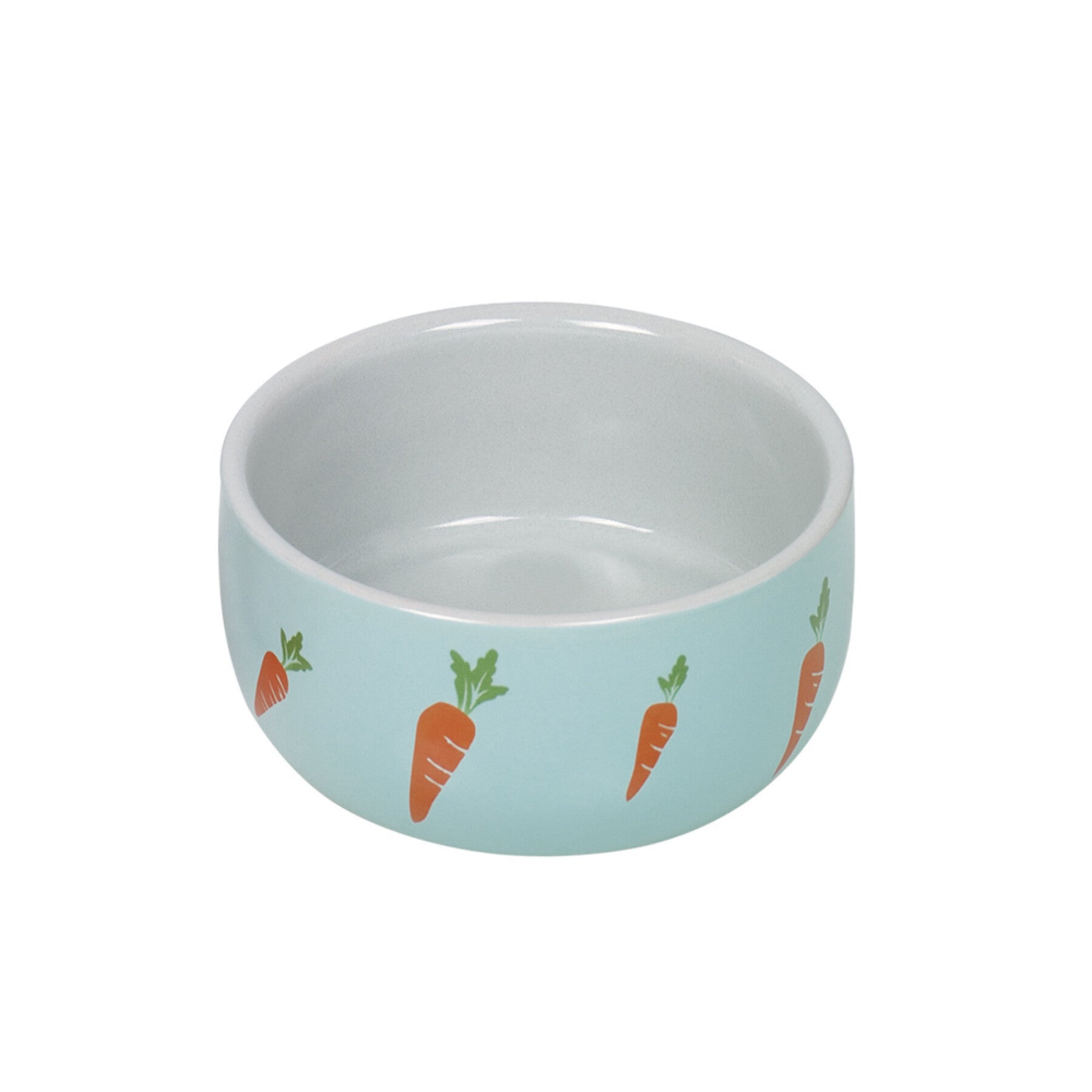 Ceramic bowl with carrot design on a light blue background