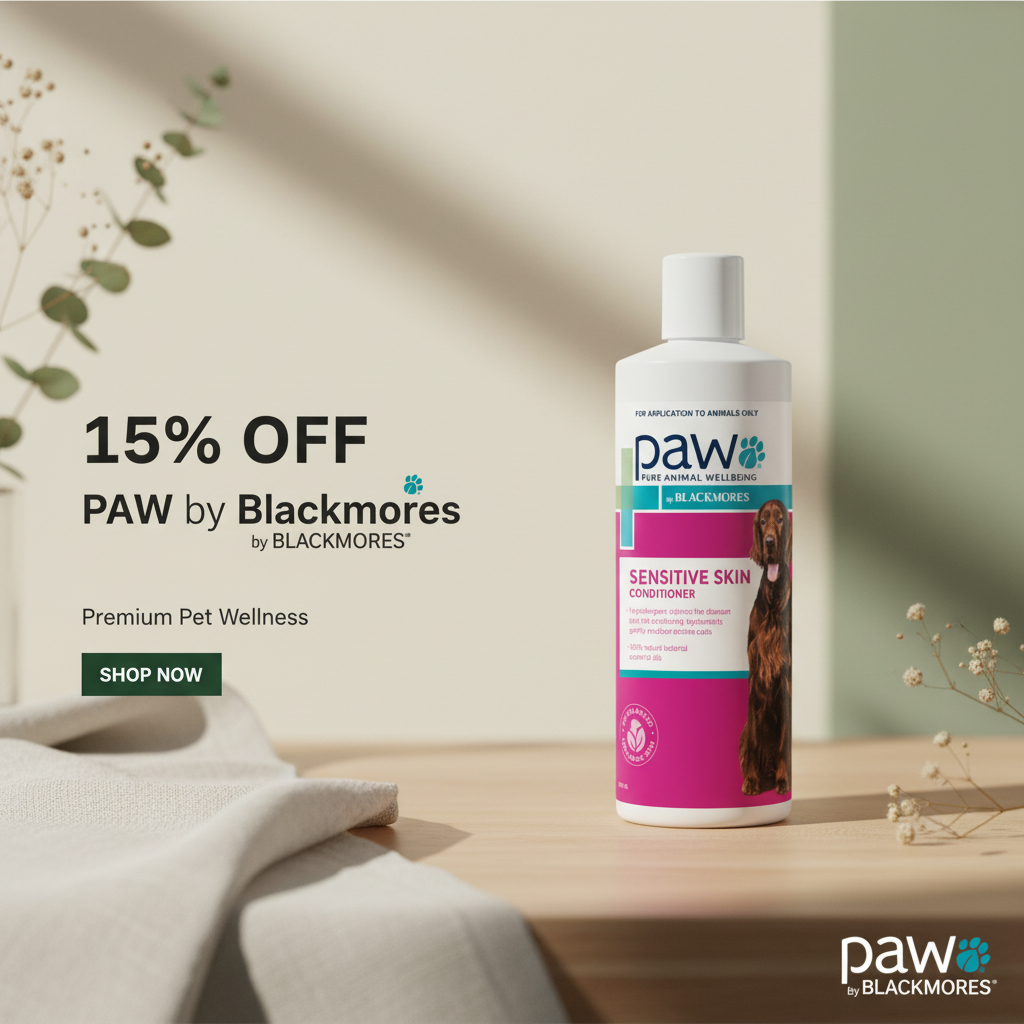 PAW by Blackmores 15% Off Banner with Product