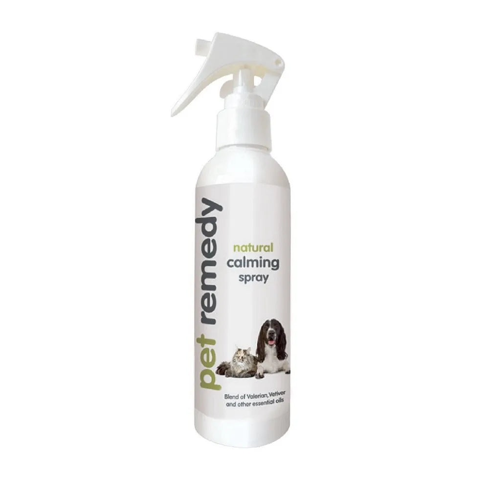 Pet Remedy natural calming spray with packaging on a white background
