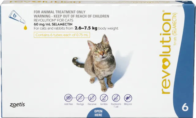 Revolution for Cats 2.5-7.5kg - Flea, Worm & Parasite Treatment 3+6 Pack