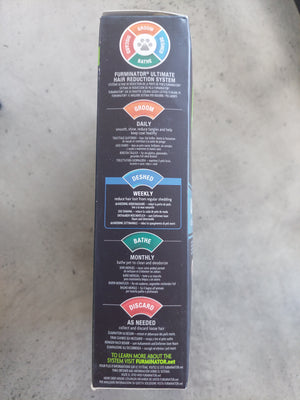 Product packaging with text and icons on a gray surface