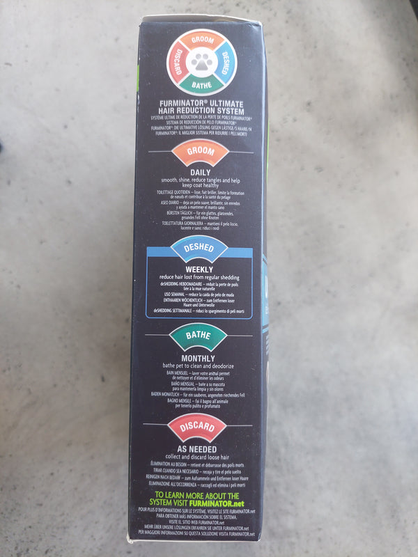 Product packaging with text and icons on a gray surface
